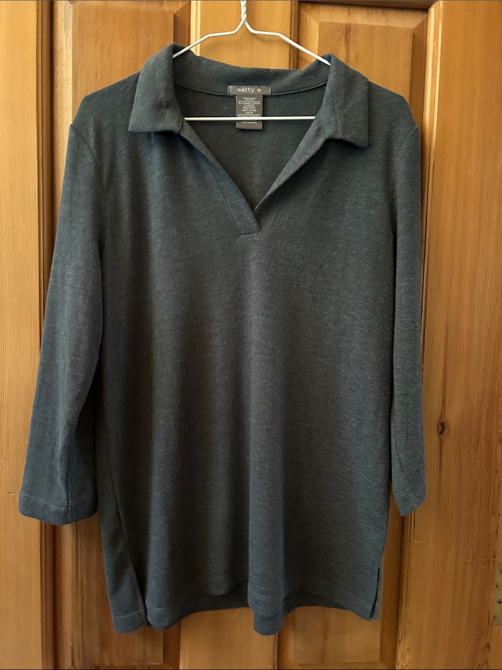 Matty M Women's Charcoal Green V-Neck Polo Tunic